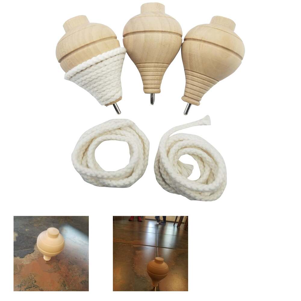 Wooden Spinning Top Set with Steel Tip Handcrafted Oak Trompos Kids Outdoor Play